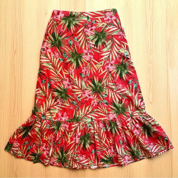 LULUS Island Experience Tropical Floral Ruffle Midi Skirt - Size Large - NWT - Picture 2 of 13